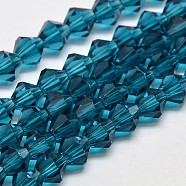Imitate Austrian Crystal Bicone Glass Beads Strands, Grade AA, Faceted, Steel Blue, 6x6mm, Hole: 1mm, about 46~48pcs/strand, 10.5 inch(GLAA-F029-6x6mm-01)