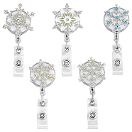 1 Set Snowflake Badge Reel, Alloy Rhinestone & ABS Plastic Retractable Badge Holder, Platinum, 115~120mm, 5pcs/set(AJEW-FH0003-69)