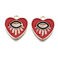 Brass Micro Pave Clear Cubic Zirconia Pendants, with Enamel, Nickel Free, Real 18K Gold Plated, Heart with Eye, Red, 21x18.5x2mm, Hole: 3mm(KK-S356-421A-NF)