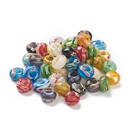 Handmade Millefiori Lampwork European Beads, Large Hole Beads, Rondelle, Mixed Color, 14x8.5mm, Hole: 5.5mm(X-LPDL-L010-01)