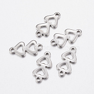304 Stainless Steel Links connectors, Double Heart, Stainless Steel Color, 12x6x1mm, Hole: 1mm(X-STAS-L200-01P)