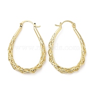 Brass Hoop Earrings, Imitation Braided Teardrop Earrings for Women, Real 16K Gold Plated, 38x26x5mm(EJEW-A102-03G)