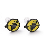 Alloy Flat Round Stud Earrings with Steel Pin, Halloween Jewelry for Women, Yellow, 8.5x10mm, Pin: 0.7mm(EJEW-E143-13)