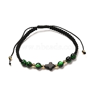 Cross Synthetic Turquoise(Dyed) Braided Bead Bracelet for Men Women, Adjustable Bracelet with Natural Tiger Eye, Dark Green, Inner Diameter: 2-1/8~3-1/2 inch(5.3~8.9cm)(BJEW-JB06743-01)