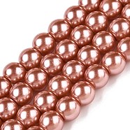 Baking Painted Pearlized Glass Pearl Round Bead Strands, Dark Salmon, 8~9mm, Hole: 1mm, about 100~105pcs/strand, 31.4 inch(HY-Q330-8mm-50-A)