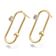 Brass Micro Pave Clear Cubic Zirconia Stud Earring Findings, with 925 Sterling Silver Pins, Real 18K Gold Plated, For Half Drilled Beads, Nickel Free, Ring, 20x9mm, Pin: 1mm, Pin: 1mm(For Half Drilled Beads)(X-KK-N230-10-NF)