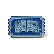 Rectangle with Star & Moon & Word Read All Night Book Club Enamel Pins, Black Alloy Brooches for Clothes Backpack, Light Blue, 17.5x30x1.5mm(JEWB-M029-07C-EB)
