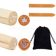 CRASPIRE DIY Wax Seal Stamp Kits, Including Brass Handles, Sealing Wax Sticks, Rectangle Velvet Pouches, Golden, Leaf & Flower Pattern Brass Handles: 2pcs(DIY-CP0002-85C)