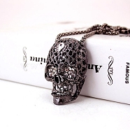 Alloy Rhinestone Keychain, Skull, Gunmetal, 11.6cm(PW23062553526)