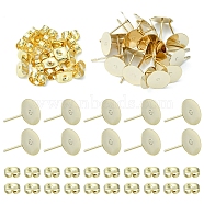 20Pcs 304 Stainless Steel Stud Earring Findings, Flat Round Pad Base Earring Settings, with 20Pcs Friction Ear Nuts, Golden, 8x0.3mm, Pin: 0.7mm(STAS-YW0001-42C)