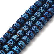 Electroplated Natural Lava Rock Beads Strands, Rondelle, Blue Plated, 6x7mm, Hole: 1mm, about 67~68pcs/strand, 15.35~15.75 inch(39~40cm)(G-G984-06C)