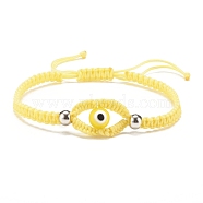 Lampwork Evil Eye Braided Bead Bracelet, Adjustable Friendship Bracelet for Women, Light Yellow, Inner Diameter: 2-1/8~3-1/2 inch inch(5.3~8.8cm)(BJEW-JB07857-02)
