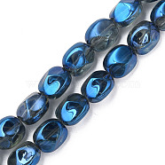 Electroplate Glass Beads Strands, Half Plated, Oval, Steel Blue, 12x10.5x10mm, Hole: 1.2mm, about 50Pcs/strand, 23.62 inch(60cm)(EGLA-N008-016-B02)