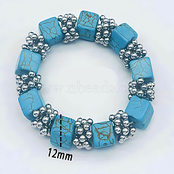 Natural Turquoise Cube Beaded Stretch Bracelet(XU8042-4)