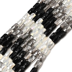 Electroplate Glass Beads Strands, Rectangle, Faceted, Gradient Color, Black, 7x4x3.5mm, Hole: 1mm, about 60~63pcs/strand, 16.14''~16.92''(41~43cm)(EGLA-D300-05-02)