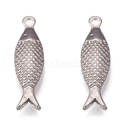 Tarnish Resistant 304 Stainless Steel Pendant, Fish, Stainless Steel Color, 21x6x2.5mm, Hole: 1.5mm(STAS-H109-18P)