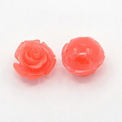 Synthetic Coral 3D Flower Rose Beads, Dyed, Tomato, 8x8mm, Hole: 1mm(X-CORA-A006-8mm-001)