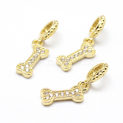 Brass Micro Pave Grade AAA Cubic Zirconia European Dangle Charms, Large Hole Pendants, Bone, Lead Free & Nickel Free & Cadmium Free, Real 18K Gold Plated, 13.5x6x1.5mm, Hole: 4mm(KK-P126-39G-NR)