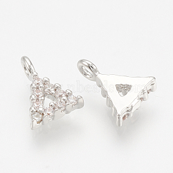 Brass Micro Pave Cubic Zirconia Charms, Triangle, Nickel Free, Real Platinum Plated, 6.5x5x1.5mm, Hole: 1mm(ZIRC-Q014-058P)