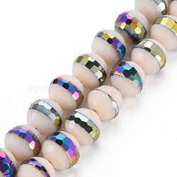 Electroplate Opaque Solid Color Glass Beads Strands, Multi-color Plated, Faceted, Round, Bisque, 10x9.5mm, Hole: 1.4mm, about 39~40pcs/strand, 14.17 inch~14.57 inch(36~37cm)(EGLA-N006-031-B06)