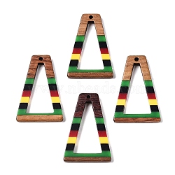 Jamaican Colour Epoxy Resin & Walnut Wood Pendants, Geometric Charms, Trapezoid, 38x25x3.5mm, Hole: 2mm(RESI-N039-122J)