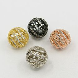 Brass Cubic Zirconia Beads, Round, Mixed Color, 12mm, Hole: 1mm(ZIRC-F001-30)