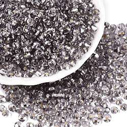 6/0 Baking Paint Transparent Glass Seed Beads, Silver Lined, Teardrop, Dark Gray, 4~5x4~4.5x3~4mm, Hole: 1~1.2mm, about 4500pcs/pound(SEED-N006-06M)