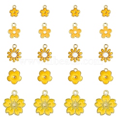 20Pcs 5 Style Alloy Enamel Pendants, Flower, Light Gold, Gold, 10~20.5x8~17.5x1.5~3mm, Hole: 1.4~2mm, 4pcs/style(ENAM-YW0003-27)