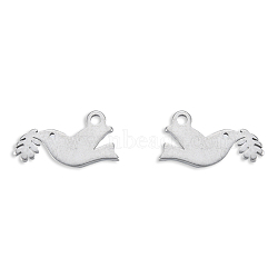 Non-Tarnish 201 Stainless Steel Charms, Birds, Stainless Steel Color, 12x6.5x1mm, Hole: 1.2mm(STAS-N098-130P)