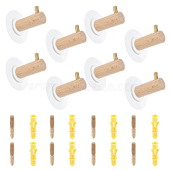 Beechwood Hook Hanger, with Iron Screws & Plastic Plugs, Round, Tan, 3.9~5.1x1.2~6x1~6cm, 4pcs/set(HJEW-WH0014-57)