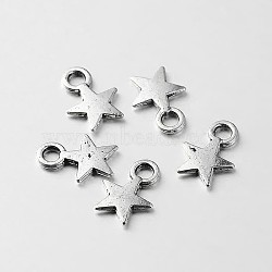Tibetan Style Alloy Star Charms, Antique Silver, 11x8x1mm, Hole: 2mm(TIBEB-O004-11)