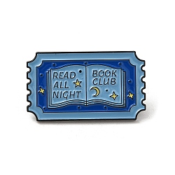 Rectangle with Star & Moon & Word Read All Night Book Club Enamel Pins, Black Alloy Brooches for Clothes Backpack, Light Blue, 17.5x30x1.5mm(JEWB-M029-07C-EB)