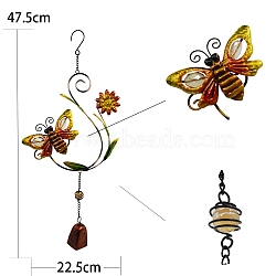 Painted Glass Pendant Decorations, Iron Wind Chime, for Garden Outdoor Decors, Bees, 475x225mm(PW-WG51632-01)