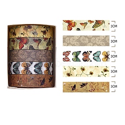 5 Rolls Forest Theme Paper Decorative Paper Tapes Set, Adhesive Tapes, for DIY Scrapbooking Supplie Gift Decoration, Butterfly, 10x0.1mm, 2m/roll(STIC-H002-05C)