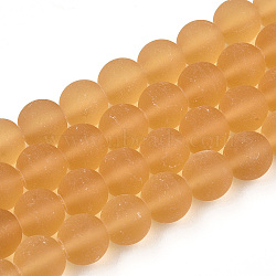 Transparent Glass Beads Strands, Frosted, Round, Goldenrod, 8~8.5mm, Hole: 1.5mm, about 51~53pcs/strand, 14.96 inch~15.55 inch(38~39.7cm)(GLAA-T032-T8mm-MD08)