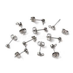 304 Stainless Steel Stud Earrings Findings, with Horizontal Loop and Crystal Rhinestone, Column, Stainless Steel Color, 6x3mm, Hole: 1.8mm, Pin: 0.7mm(STAS-WH0029-44A-P)