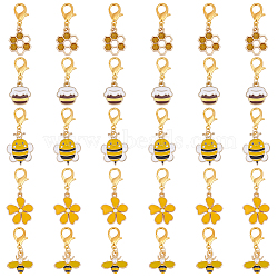 30Pcs 5 Styles Golden Tone Alloy Enamel Pendant Decoration, with Alloy Clasp, Bees & Honeycomb, Mixed Color, 32.5~40.5mm, 6pcs/style(HJEW-GO00110)