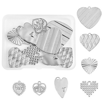 DIY Jewelry Making Findings Kits, Including 10Pcs 5 Styles 304 Stainless Steel Pendants and 4Pcs 2 Styles 304 Stainless Steel Rhinestone Settings, Heart Mixed Shapes, Stainless Steel Color, 16.5~24.5x15.5~22x1.5~2.5mm, Hole: 1.5~2mm, 2pcs/style