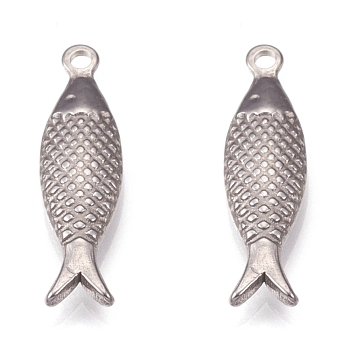 304 Stainless Steel Pendant, Fish, Stainless Steel Color, 21x6x2.5mm, Hole: 1.5mm