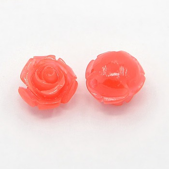 Synthetic Coral 3D Flower Rose Beads, Dyed, Tomato, 8x8mm, Hole: 1mm
