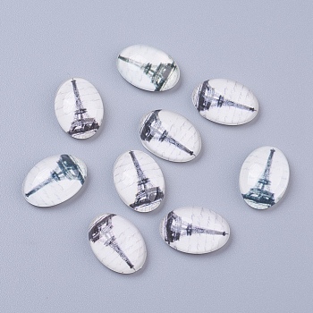 Tempered Glass Cabochons, Oval, Black, Size: about 18mm long, 13mm wide, 6mm thick