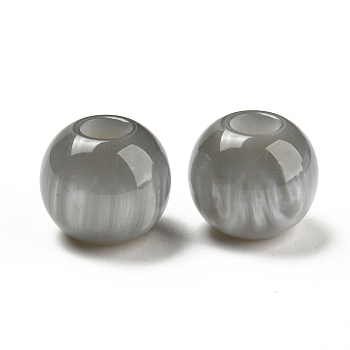 Opaque Resin Imitation Cat Eyes European Beads, Large Hole Beads, Rondelle, Gray, 14x12mm, Hole: 5mm