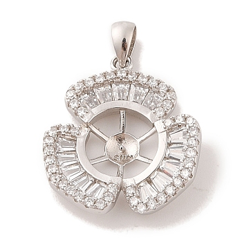 925 Sterling Silver Peg Bail Pendants, with Cubic Zirconia, Hollow Snowflower Charm, for Half Drilled Beads, Real Platinum Plated, 25x22x4mm, Hole: 3x4.5mm, Pin: 0.8mm