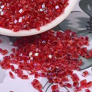 MIYUKI Half TILA Beads, Japanese Seed Beads, 2 Hole, (HTL254) Transparent Red AB, 5x2.3x1.9mm, Hole: 0.8mm, about 250pcs/10g