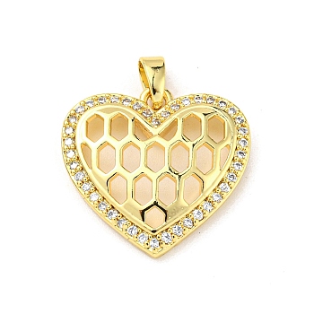 Brass with Cubic Zirconia Pendants, Heart, Heart, 19.5x20.5x3.3mm, Hole: 5x2.5mm