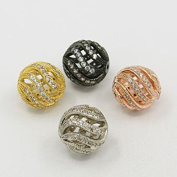 Brass Cubic Zirconia Beads, Round, Mixed Color, 12mm, Hole: 1mm
