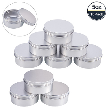 Round Aluminium Tin Cans, Aluminium Jar, Storage Containers for Cosmetic, Candles, Candies, with Screw Top Lid, Platinum, 8.5x3.8cm, Capacity: 150ml, 10pcs/box