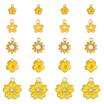 20Pcs 5 Style Alloy Enamel Pendants, Flower, Light Gold, Gold, 10~20.5x8~17.5x1.5~3mm, Hole: 1.4~2mm, 4pcs/style