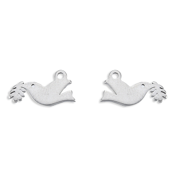 201 Stainless Steel Charms, Birds, Stainless Steel Color, 12x6.5x1mm, Hole: 1.2mm