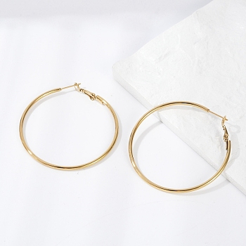 201 Stainless Steel Hoop Earrings, Hypoallergenic Earrings, Ring Shape, Golden, 12 Gauge, 51x49x2mm, Pin: 1mm